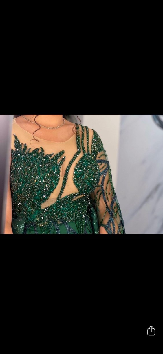 Yeşil Parlak  Uzun Abiye Elbise - Görsel 2