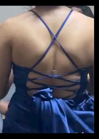 İndigo mavi Parlak Midi Drapeli Abiye Elbise - Görsel 2