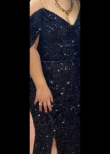 Siyah Pul Payet Uzun Gece Elbisesi - Görsel 2