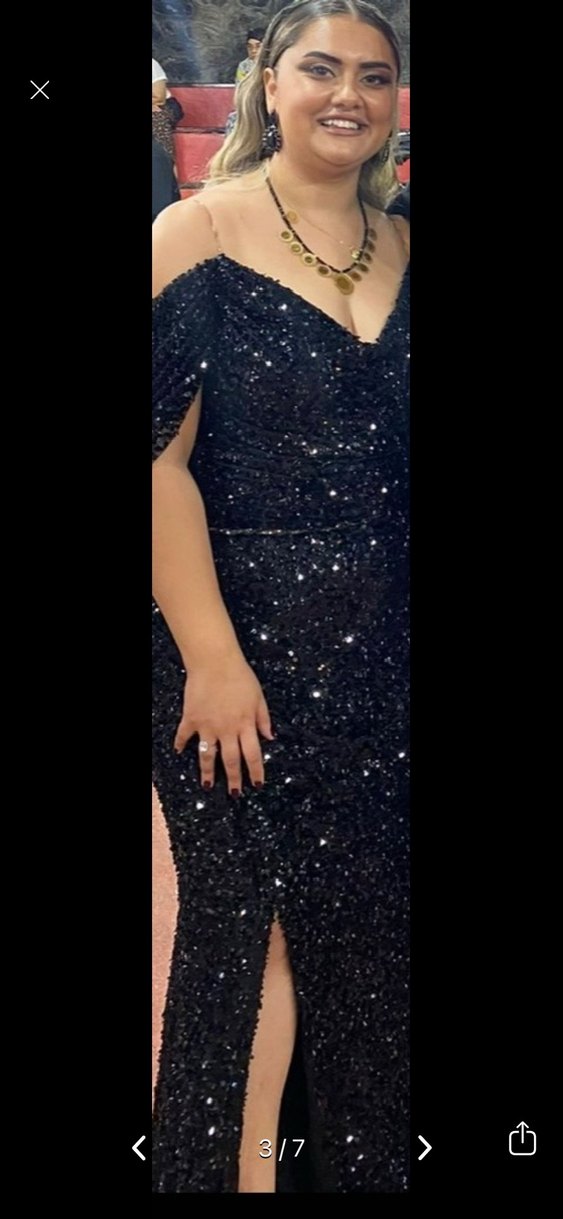 Siyah Pul Payet Uzun Gece Elbisesi - Görsel 2