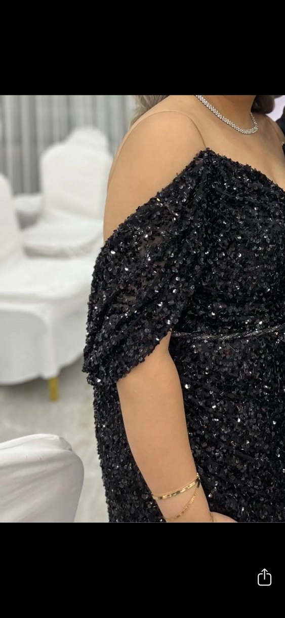 Siyah Pul Payet Uzun Gece Elbisesi - Görsel 4