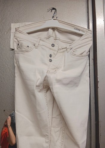 Düğmeli Beyaz Erkek Kot Pantolon - Görsel 8