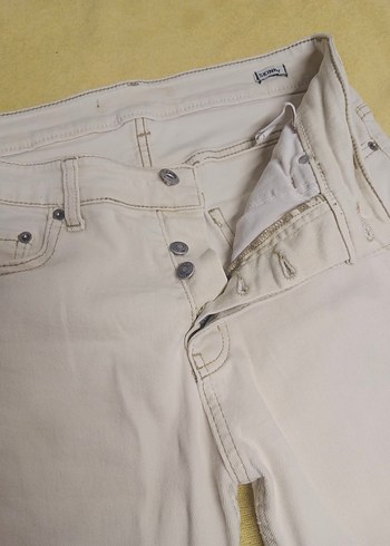 Düğmeli Beyaz Erkek Kot Pantolon - Görsel 6