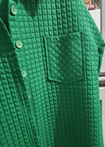 Düğmeli Yeşil Kadın Gömlek kapitone - Görsel 4