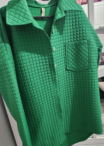 Düğmeli Yeşil Kadın Gömlek kapitone - Görsel 2