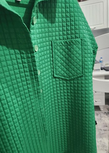 Düğmeli Yeşil Kadın Gömlek kapitone - Görsel 3