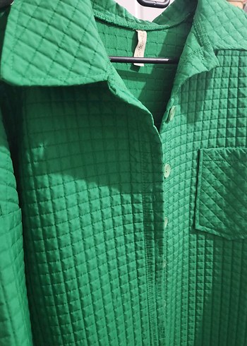 Düğmeli Yeşil Kadın Gömlek kapitone - Görsel 6