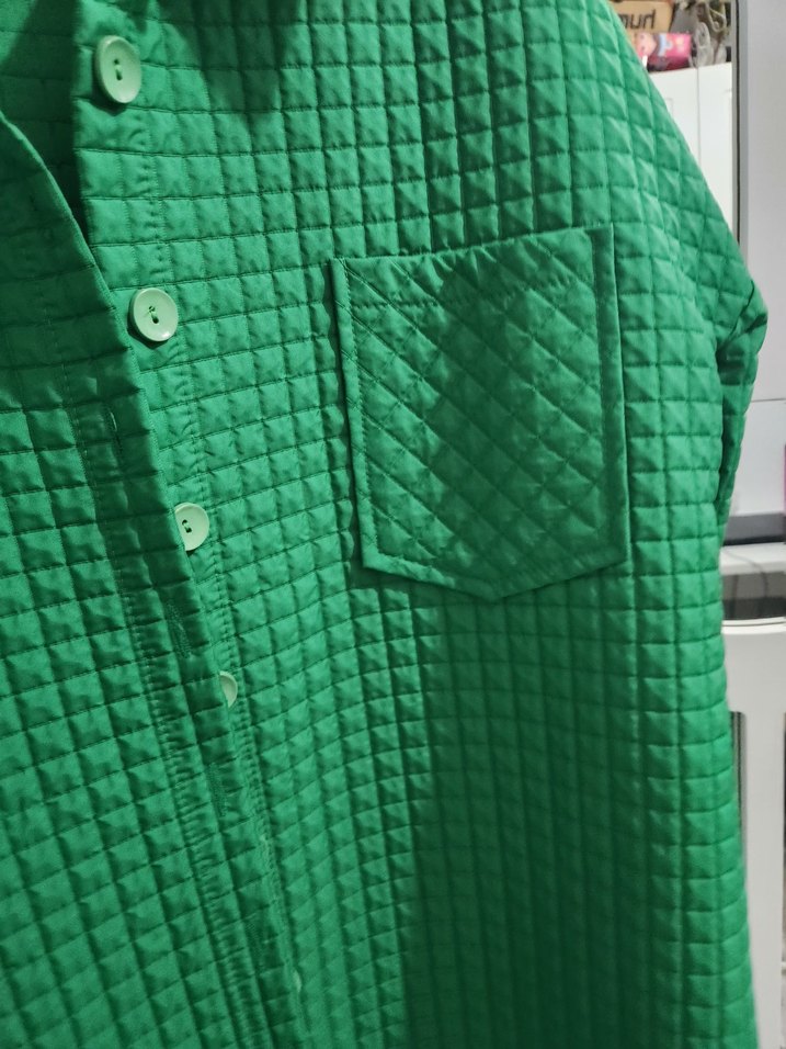 Düğmeli Yeşil Kadın Gömlek kapitone - Görsel 4