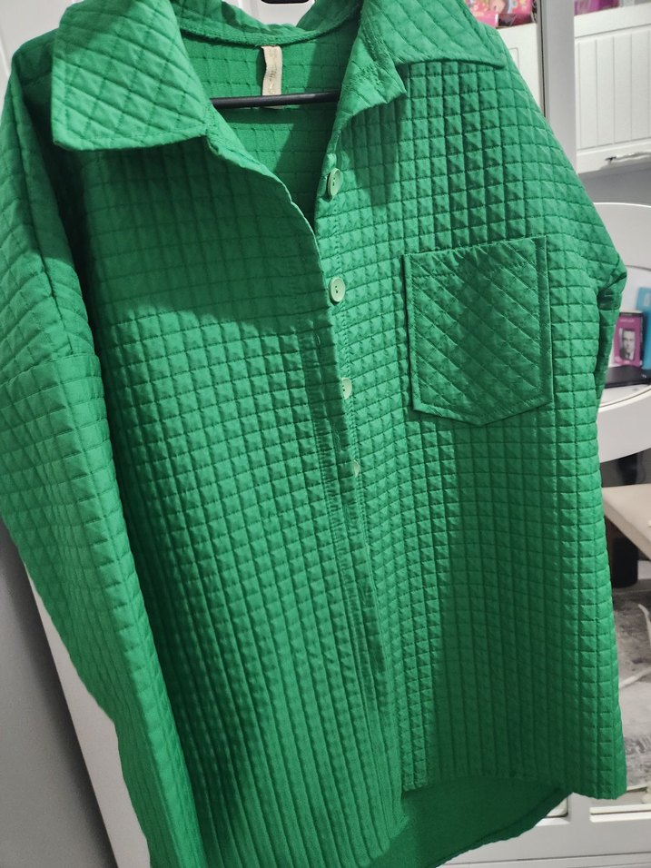 Düğmeli Yeşil Kadın Gömlek kapitone - Görsel 2