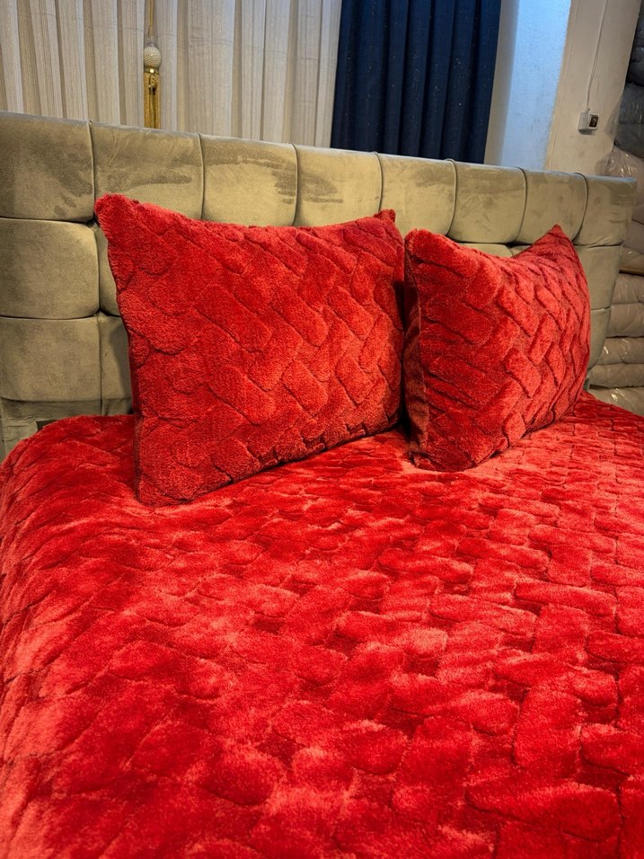 Merinos Diamond Tavşan Tüyü Kadife Battaniyeli Yatak Örtüsü - Görsel 4