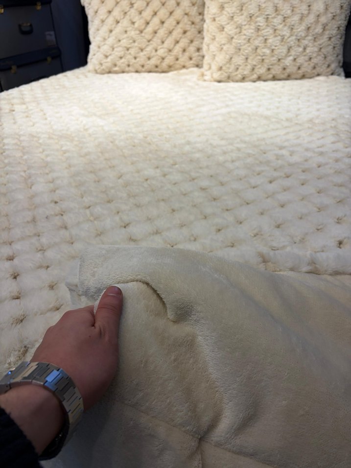 Merinos Diamond Tavşan Tüyü Kadife Battaniyeli Yatak Örtüsü - Görsel 2