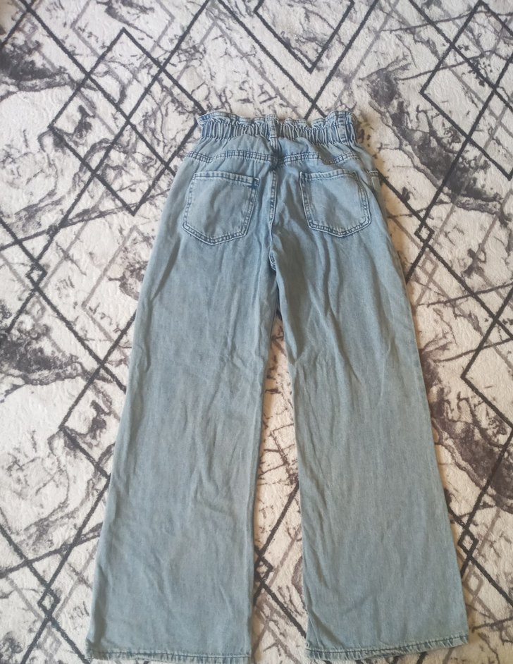 Kadın Mavi Bol Kesim Uzun Kot Pantolon - Görsel 3