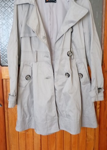 Düğmeli Bej Midi Kadın Trençkot - Görsel 4