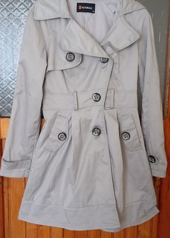 Düğmeli Bej Midi Kadın Trençkot - Görsel 5