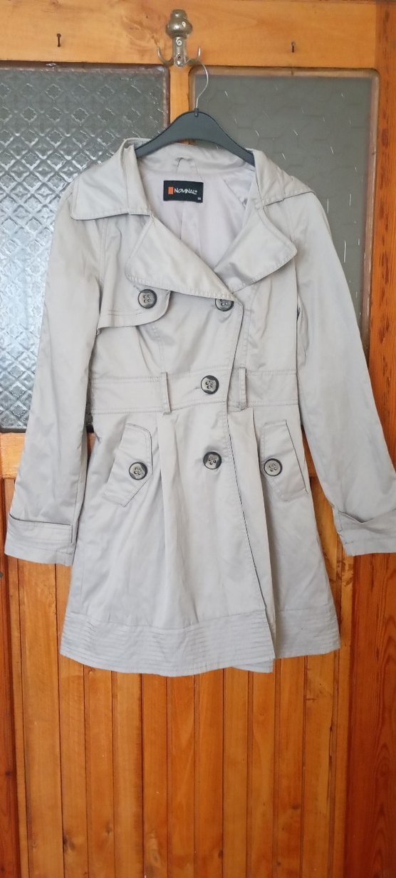 Düğmeli Bej Midi Kadın Trençkot - Görsel 3