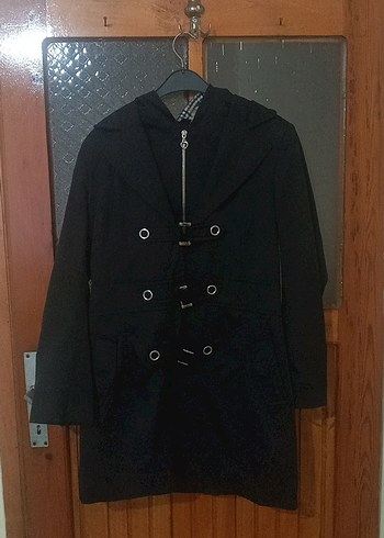 Düğmeli Siyah Gothic Midi Kaban - Görsel 2