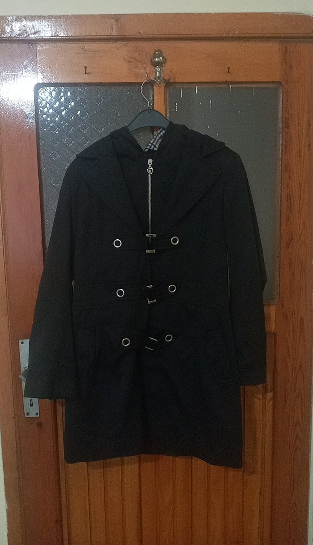 Düğmeli Siyah Gothic Midi Kaban - Görsel 2