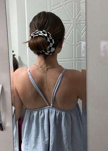 V Yaka Keten Midi Elbise - Görsel 3