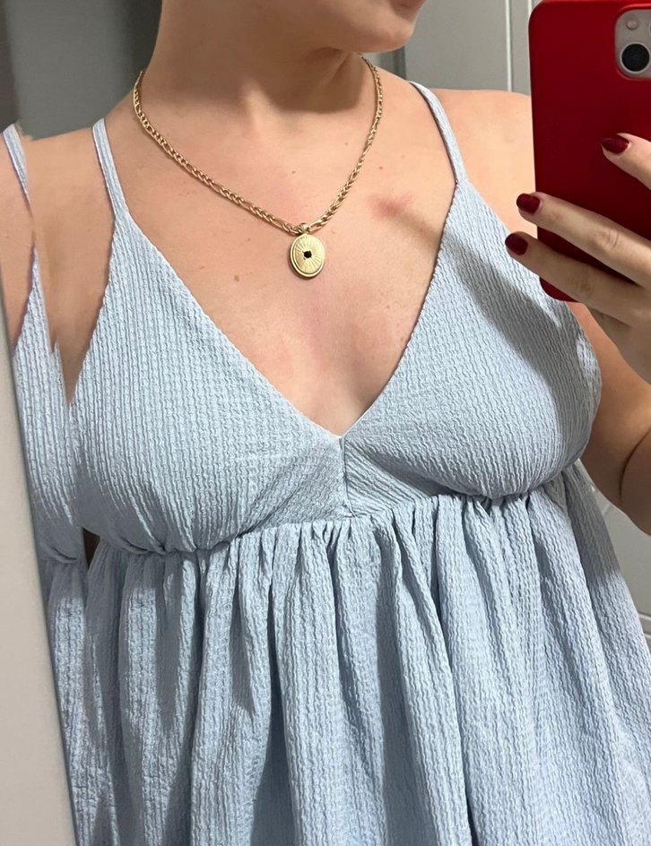 V Yaka Keten Midi Elbise - Görsel 4