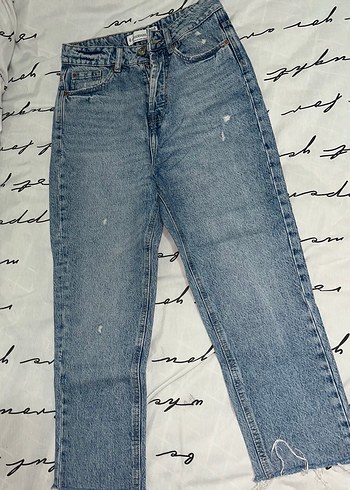 Düğmeli Düz Kesim Midi Kot Pantolon - Görsel 2