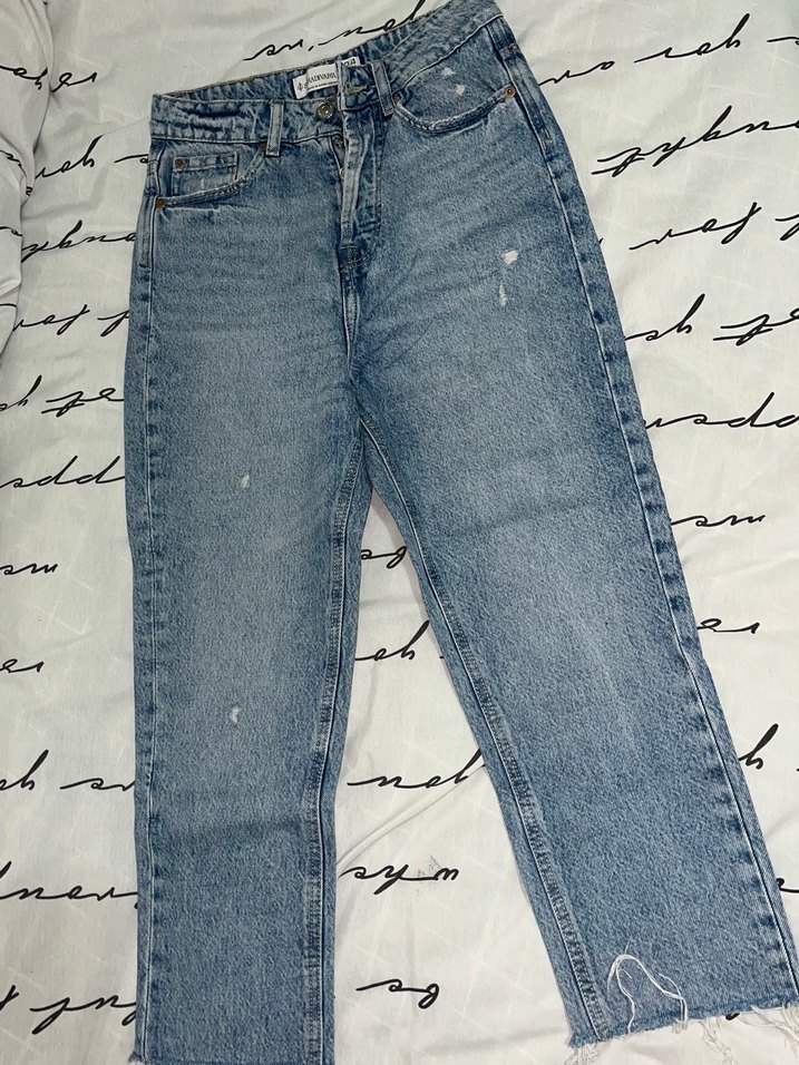 Düğmeli Düz Kesim Midi Kot Pantolon - Görsel 2