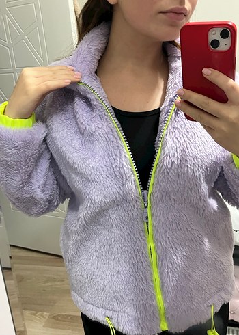 Mor Yumuşak Dokulu Fermuarlı Kadın Ceket - Görsel 2