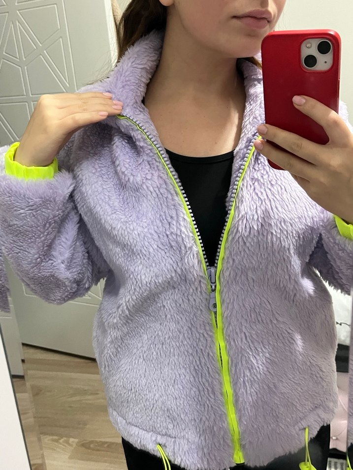 Mor Yumuşak Dokulu Fermuarlı Kadın Ceket - Görsel 2