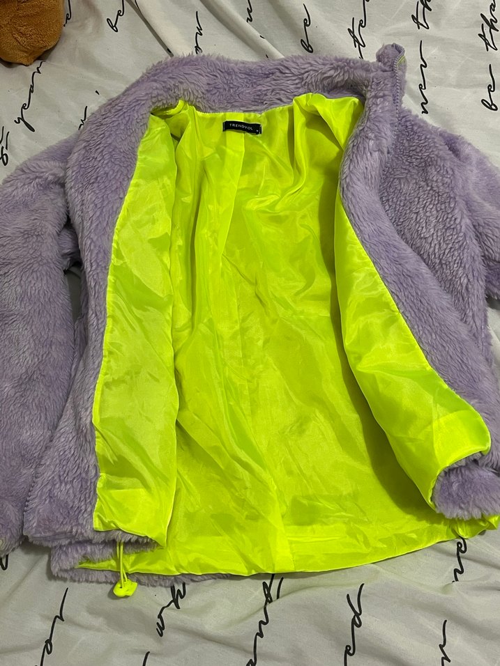 Mor Yumuşak Dokulu Fermuarlı Kadın Ceket - Görsel 4