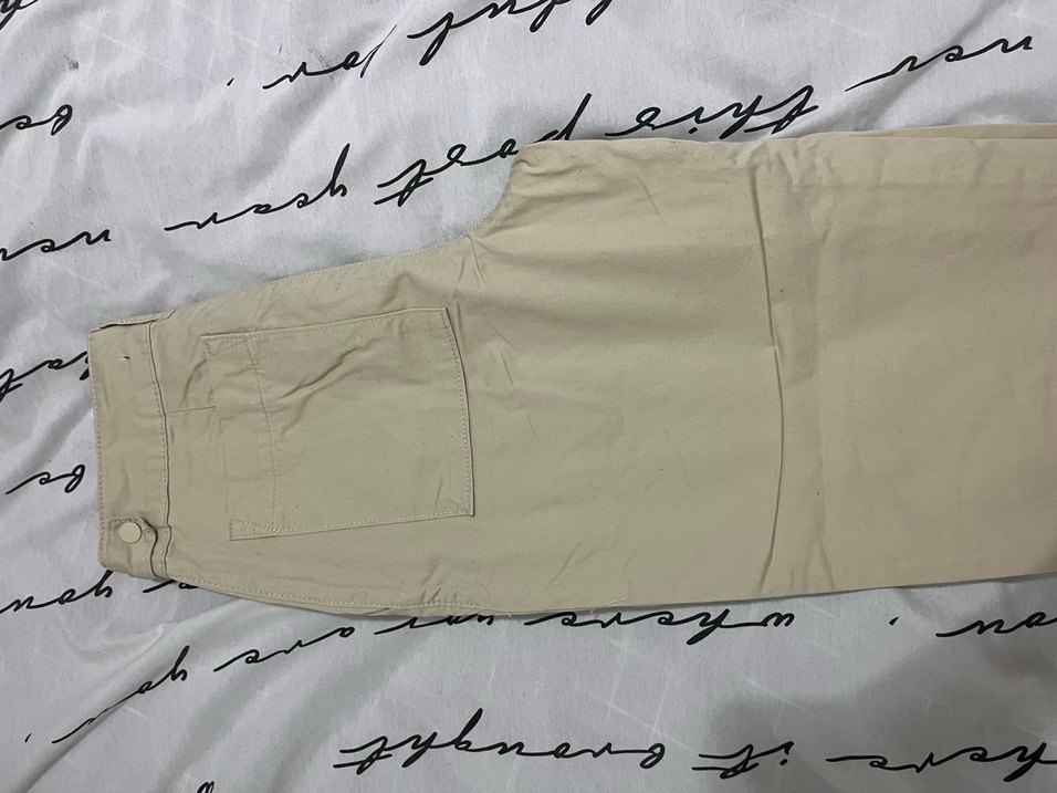 Bej Kadın Keten Rahat Kesim Pantolon - Görsel 3