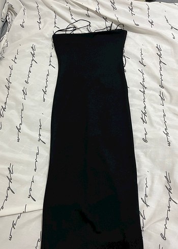 Siyah Nakışlı Straplez Uzun Elbise Boy 110 - Görsel 3
