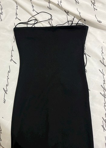 Siyah Nakışlı Straplez Uzun Elbise Boy 110 - Görsel 4