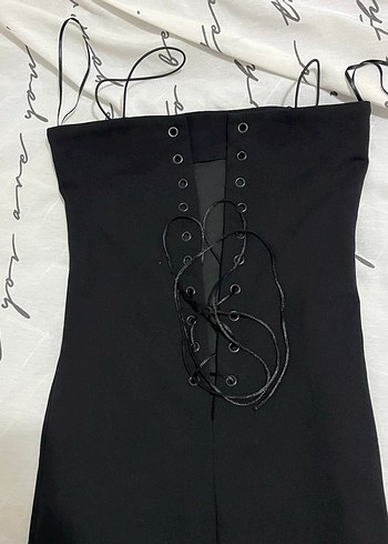 Siyah Nakışlı Straplez Uzun Elbise Boy 110 - Görsel 2