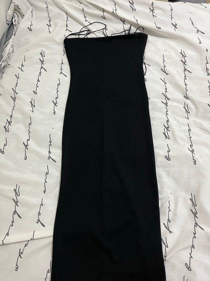 Siyah Nakışlı Straplez Uzun Elbise Boy 110 - Görsel 3