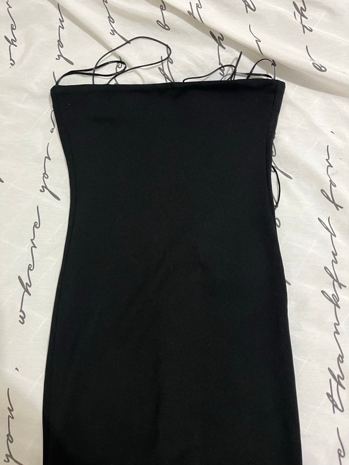 Siyah Nakışlı Straplez Uzun Elbise Boy 110 - Görsel 4