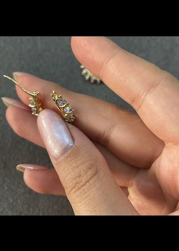 Mavi Taşlı Halka Küpe - Görsel 3