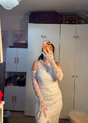 Dantel Detaylı Beyaz Straplez Nikah Gelinlik - Görsel 4