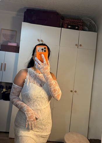 Dantel Detaylı Beyaz Straplez Nikah Gelinlik - Görsel 2