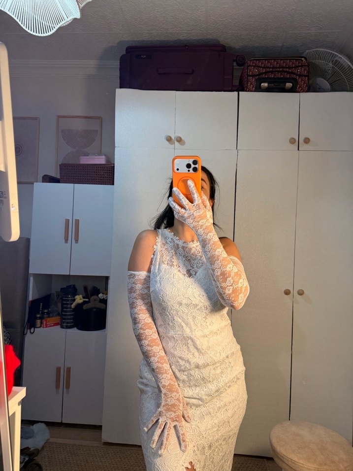 Dantel Detaylı Beyaz Straplez Nikah Gelinlik - Görsel 4