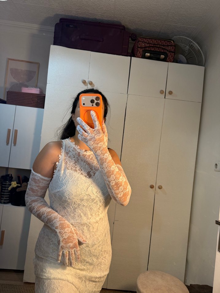 Dantel Detaylı Beyaz Straplez Nikah Gelinlik - Görsel 2