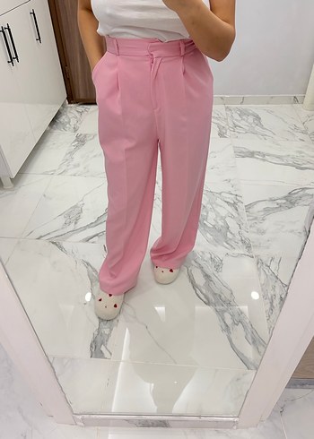 Pembe Kadın Kumaş Pantolon - Görsel 2