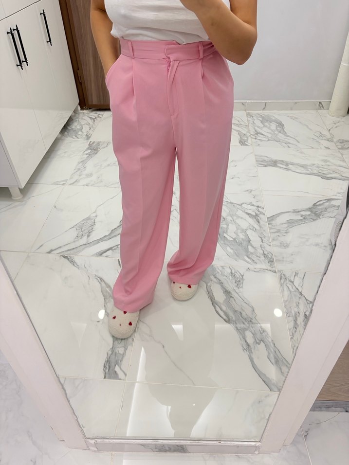 Pembe Kadın Kumaş Pantolon - Görsel 2