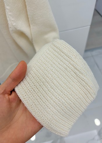 Beyaz Kadın Örgü Bisiklet Yaka Kazak - Görsel 4