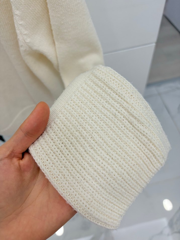 Beyaz Kadın Örgü Bisiklet Yaka Kazak - Görsel 4