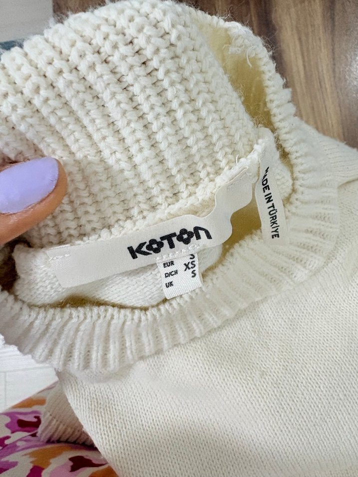 Beyaz Kadın Örgü Bisiklet Yaka Kazak - Görsel 2