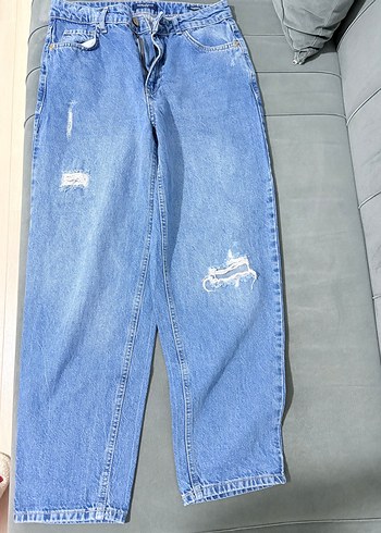 Mavi Pastel Düz Kesim Düğmeli Kadın Jean - Görsel 3