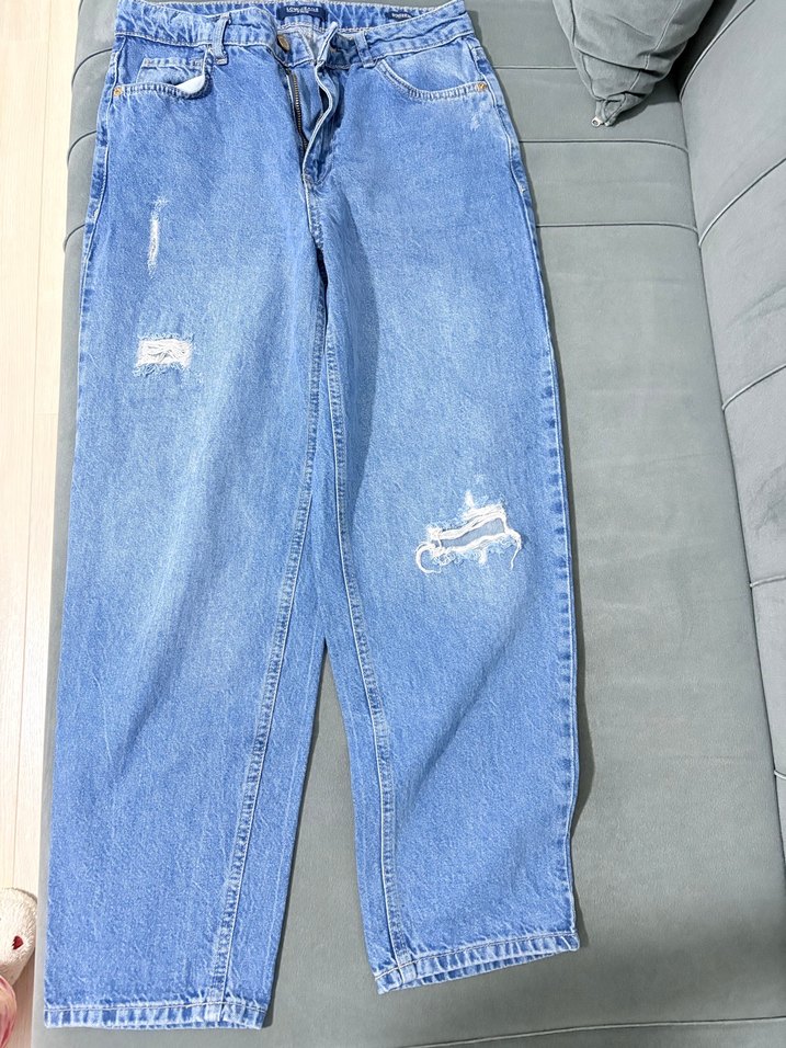 Mavi Pastel Düz Kesim Düğmeli Kadın Jean - Görsel 3