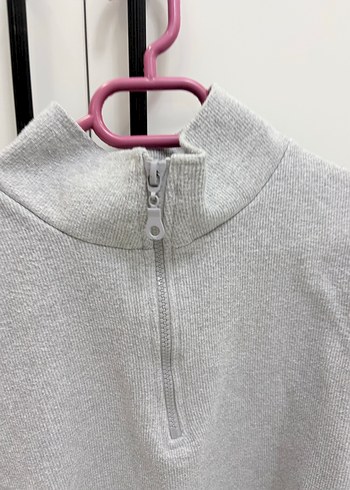 Gri Yarım Fermuarlı Kadın Sweatshirt - Görsel 2