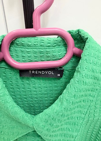 Düğmeli Yeşil Keten Mini Gömlek - Görsel 4