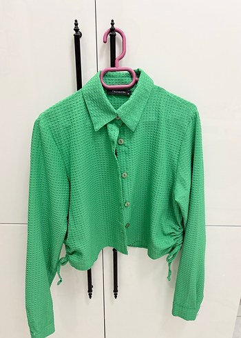 Düğmeli Yeşil Keten Mini Gömlek - Görsel 3