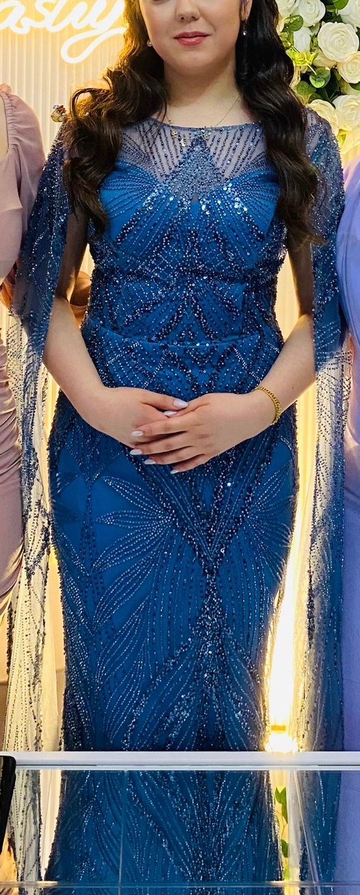 Drapeli Uzun Mavi 
 Abiye Elbise - Görsel 2